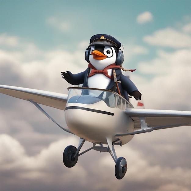 Pinguin fliegendes Flugzeug Pinguinpilot Fantasiebild Ai Generator