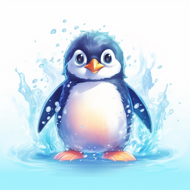 Pinguin im Wasser mit Spritzern und Blasen generativer KI