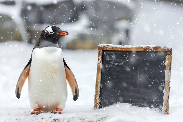 Pinguin mit einem Schild
