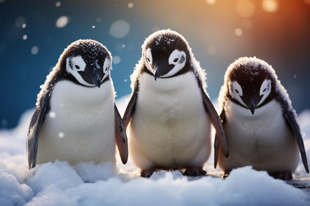 Pinguine in schneeblauen und weißen Federn zeigen Einheit und Wärme