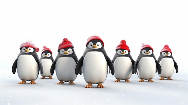 Foto pinguine mit roten hüten zu weihnachten