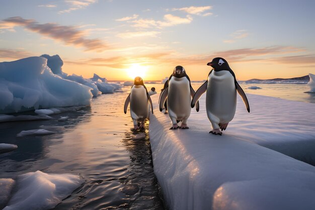 Pinguine watscheln auf dem Eis