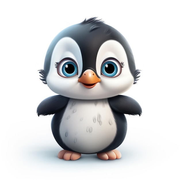 Pingüino adorable en imágenes prediseñadas de estilo Pixar sobre fondo blanco AI generado