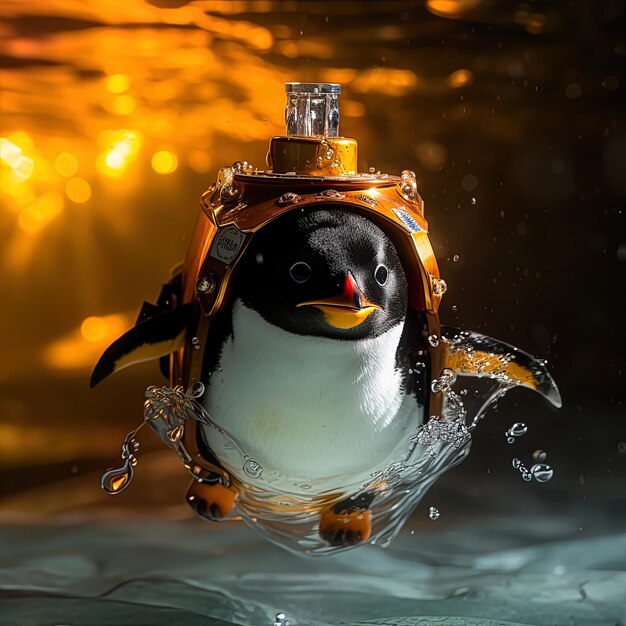 Foto un pingüino en el agua con una campana en él