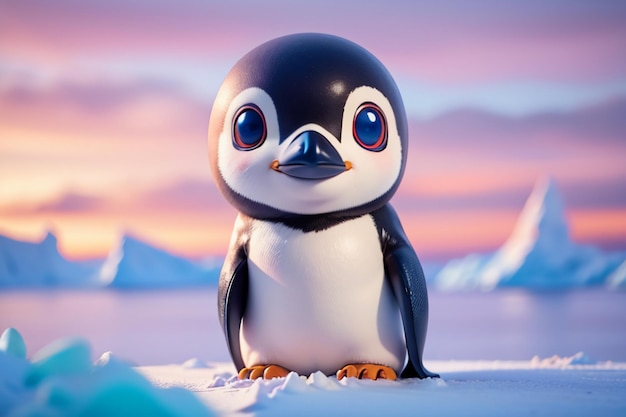 Pingüino animal salvaje del glaciar antártico de pie en el fondo de papel tapiz de dibujos animados lindo nieve hielo