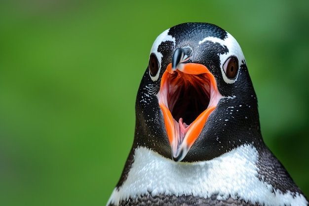 Foto un pingüino con la boca abierta y el pico naranja