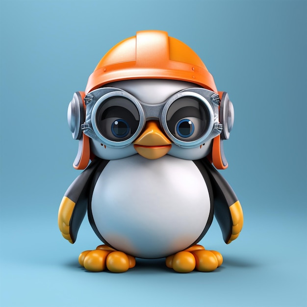 Un pingüino con casco y gafas