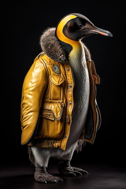 Pingüino con chaqueta amarilla