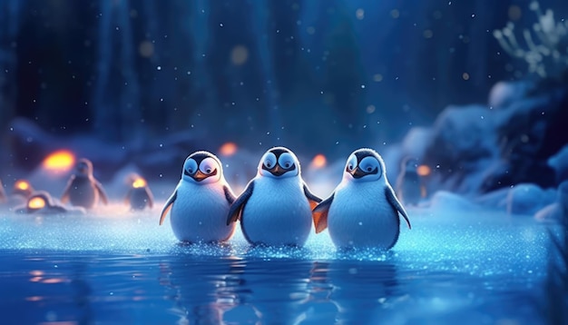 Foto pingüino en un claro en el hielo