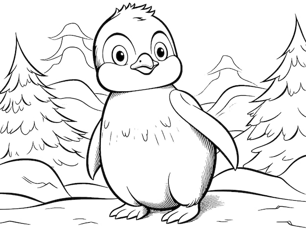 Pingüino para colorear libro página blanco y negro contorno zoológico animales ilustración para niños