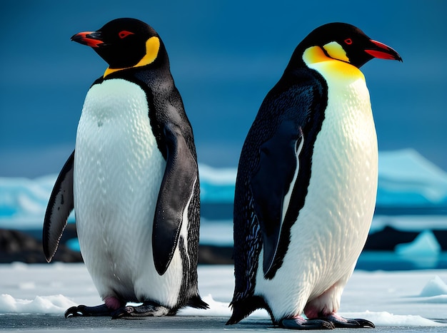 Pingüino detallado en neón al estilo de la fantasía antártica