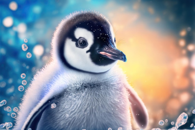 Un pingüino con fondo azul y la palabra pingüino en él.