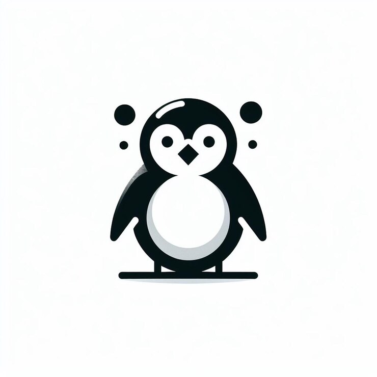 Foto un pingüino con un fondo blanco y negro que tiene un punto negro en él