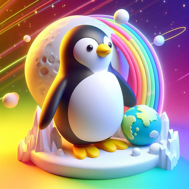 Pingüino con fondo de nova en 3D