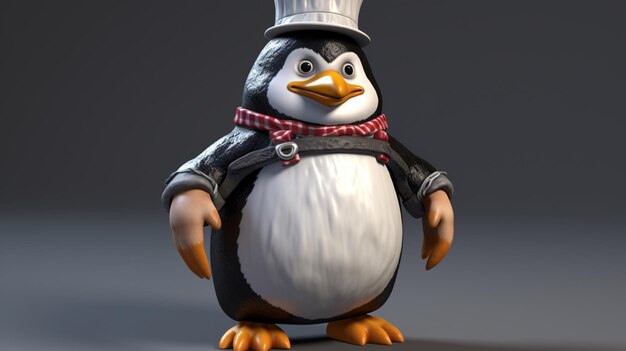 pingüino con gorra y delantal