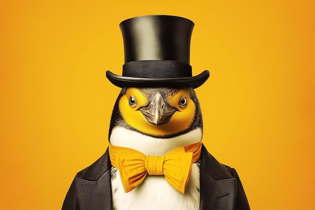 pingüino gracioso sobre fondo naranja generativo Ai