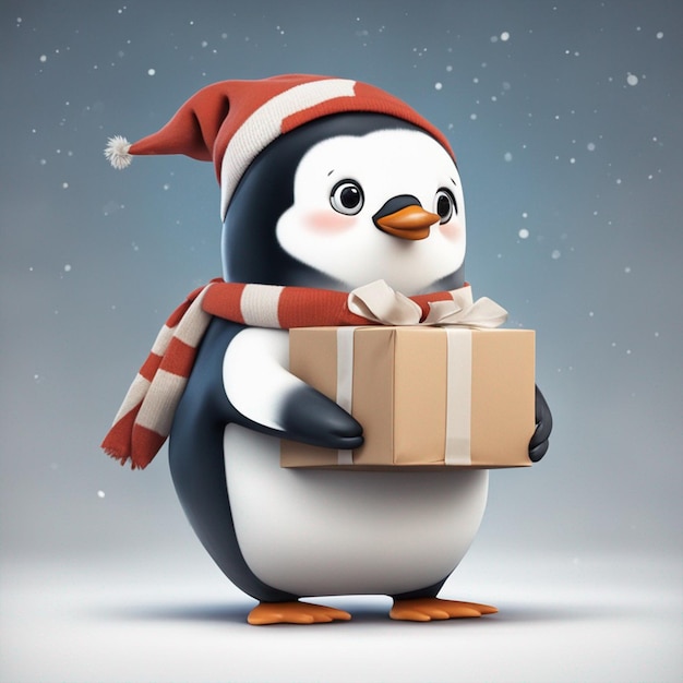 Un pingüino lindo sosteniendo una caja de paquetes con papel tapiz de entrega de pingüinos