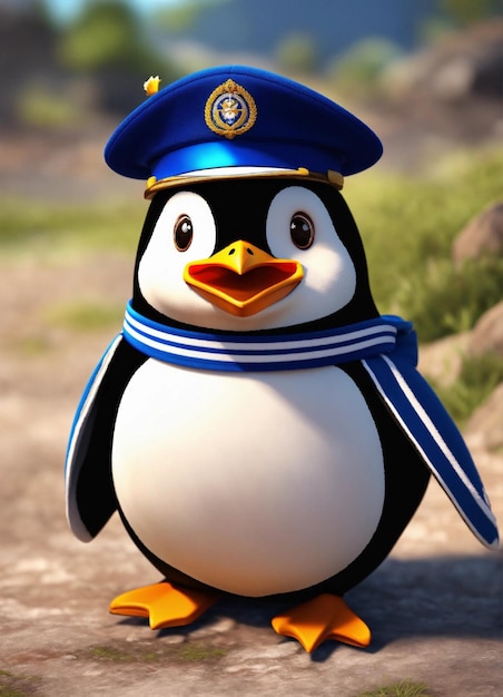 Un pingüino lindo con un uniforme de soldado