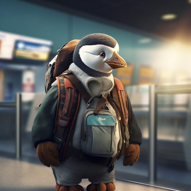 Foto un pingüino con una mochila y una mochila en ella