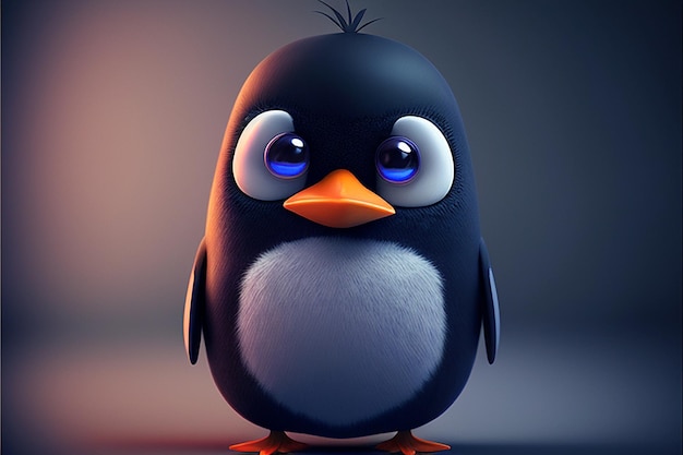 Un pingüino con un ojo azul y un ojo blanco.