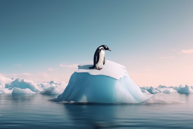 Pingüino pájaro iceberg cálido cielo gracioso generar Ai