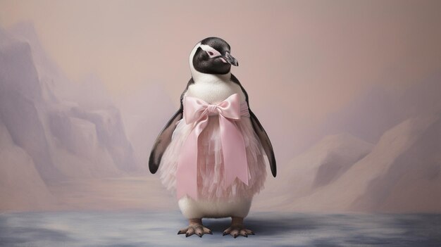 Un pingüino con un pequeño papel tapiz de pajarito