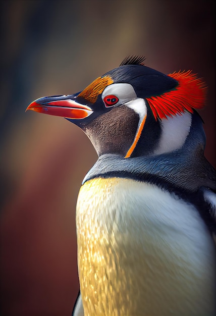 Pingüino con pico de colores brillantes y plumas generativas ai