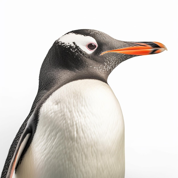 un pingüino con un pico naranja y un ojo negro y un fondo blanco