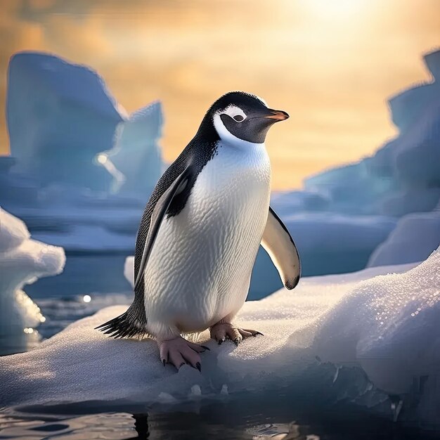 Foto un pingüino está de pie en un iceberg en el agua