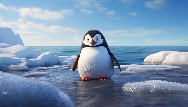 pingüino pixar junto al mar ártico
