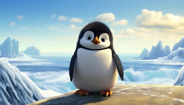 pingüino pixar junto al mar ártico