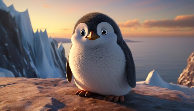 pingüino pixar junto al mar ártico