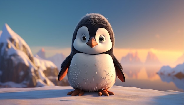 pingüino pixar junto al mar ártico