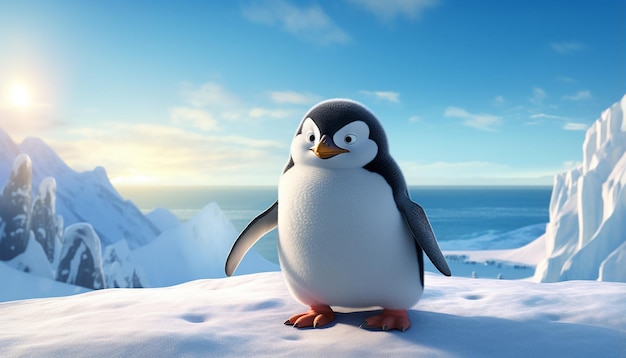 pingüino pixar junto al mar ártico
