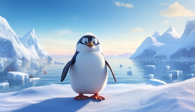 pingüino pixar junto al mar ártico