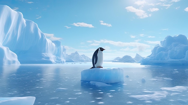 Foto un pingüino sentado en un iceberg escribiendo su propia sinfonía hyper real hd 4k