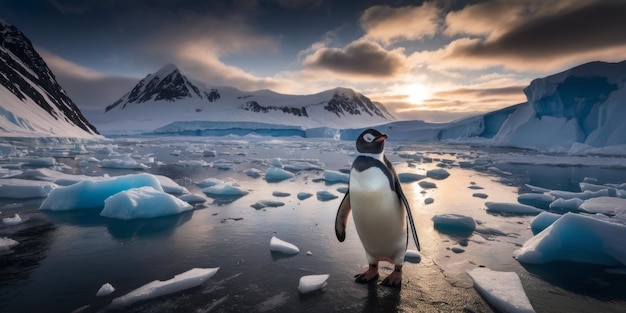 El pingüino solo en la Antártida