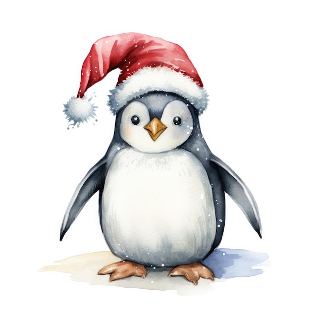 un pingüino con un sombrero de Papá Noel con la palabra "penguín" en él