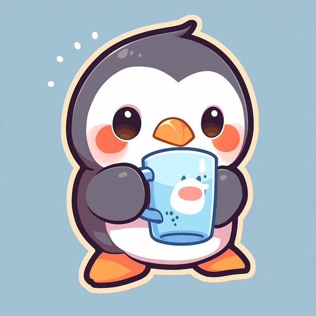 Foto pingüino con una taza de café en la mano ai generativo