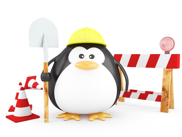 Pingüino trabajador gordo con herramientas 3D Render