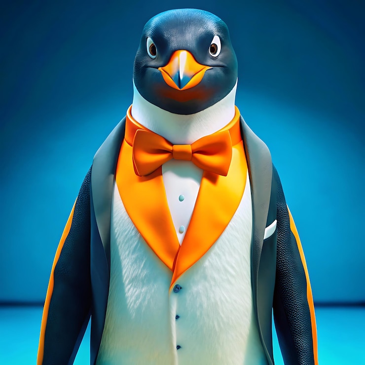 Foto un pingüino con un traje parecido a un esmoquin