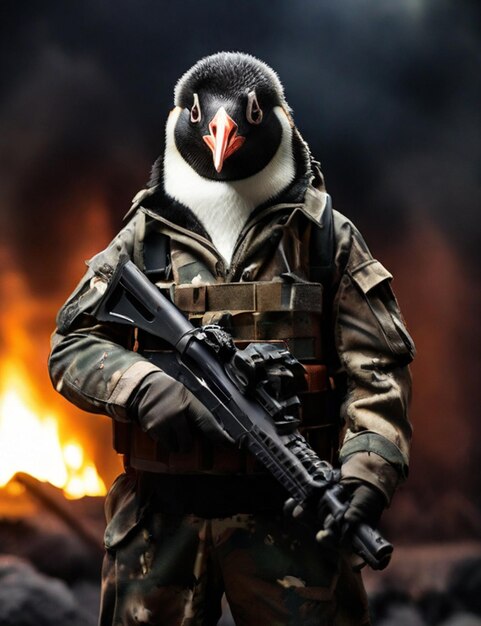 pingüino en uniforme militar