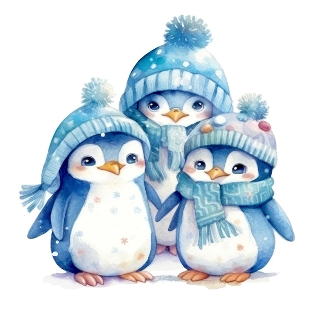 pingüinos azules en un sombrero azul