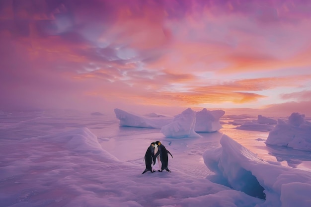 Los pingüinos emperador se acurrucan en busca de calor en el crepúsculo antártico