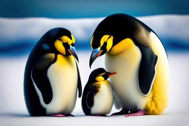 Pingüinos emperador con polluelo Obra de arte digital