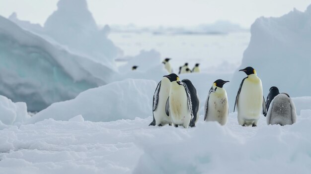 Pinguinos emperadores en el hielo marino en el mar de Weddell Pinguinos emperador en el frente Generativo Ai