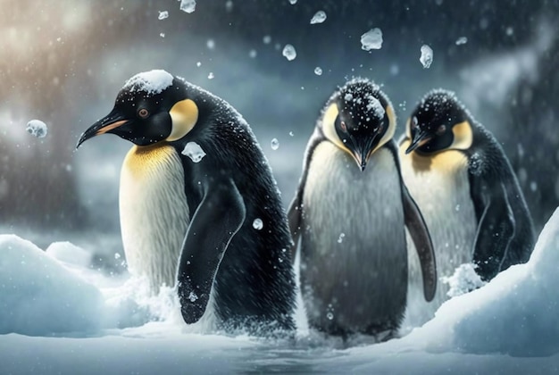 Pinguinos jugando en la nieve generativa ai