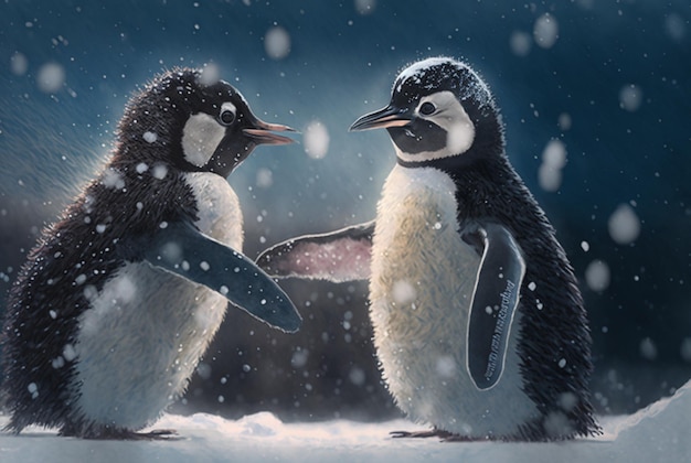 Pinguinos jugando en la nieve generativa ai