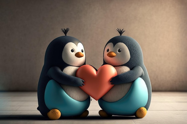 Pingüinos lindos que sostienen un enfoque selectivo del corazón IA generativa