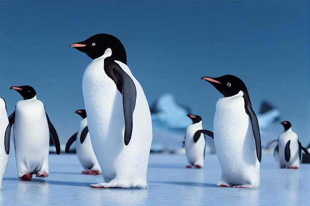 Los pingüinos en la nieve